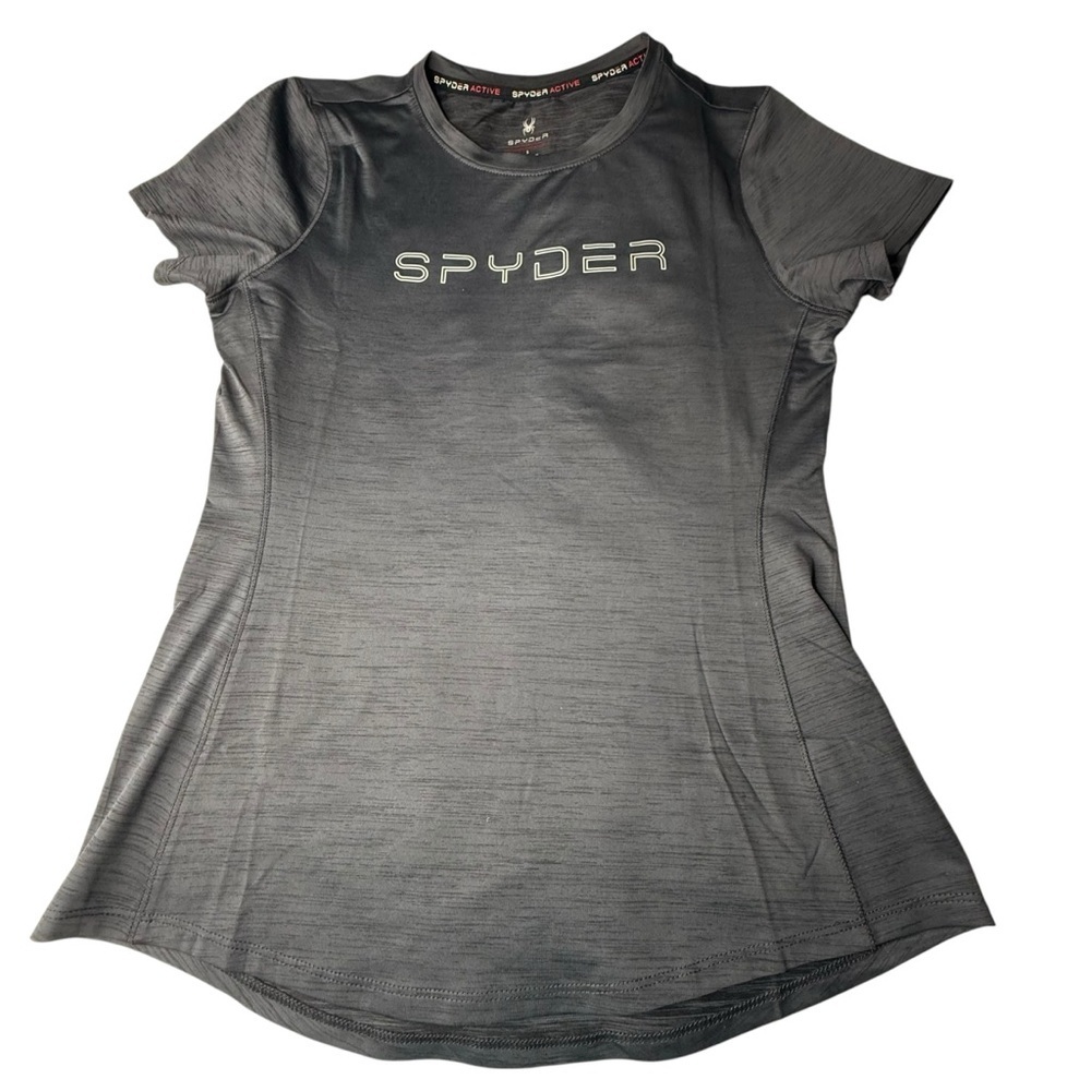 Spyder Active Womens Small Gray Heathered Short Sleeve Performance T-Shirt Logo